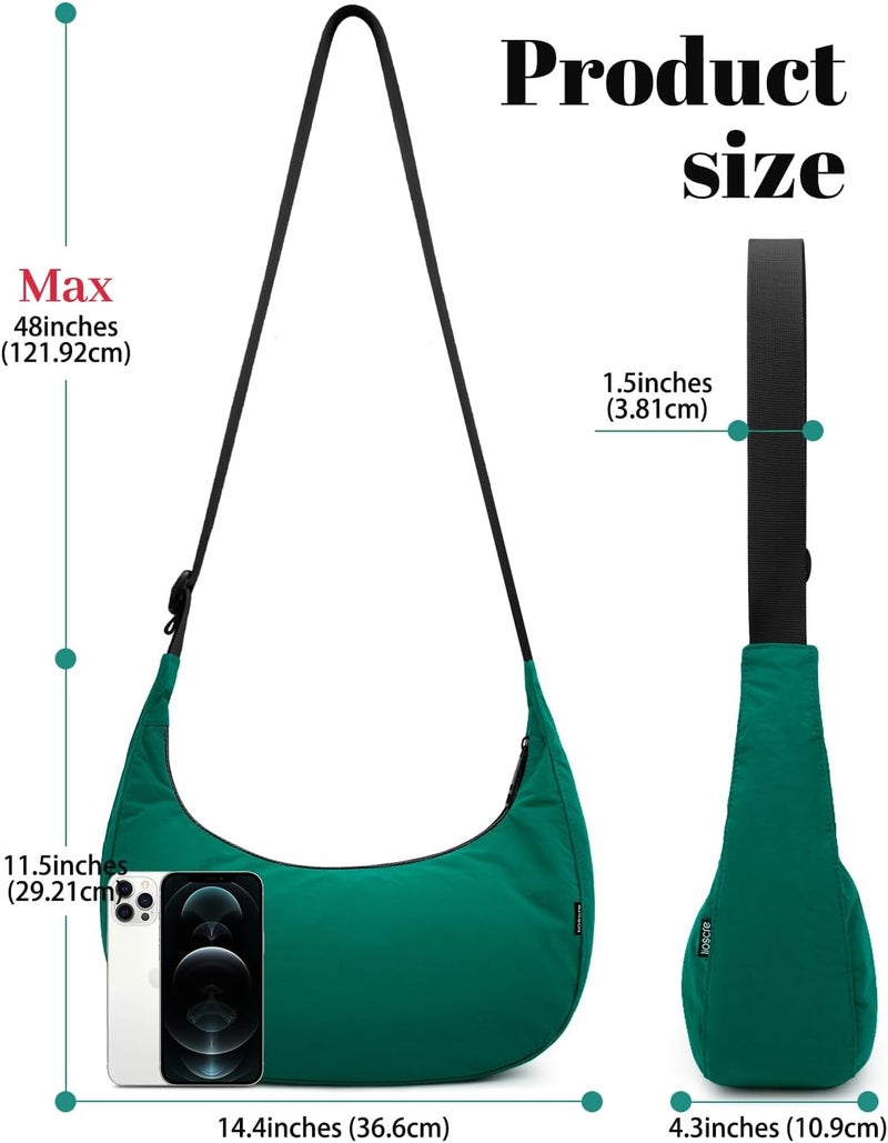 Iioscre Medium Crossbody Crescent Bag for Women Men Trendy, Nylon Crossbody Hobo Bag with Adjustable Strap and Inner Pockets. - Image 2